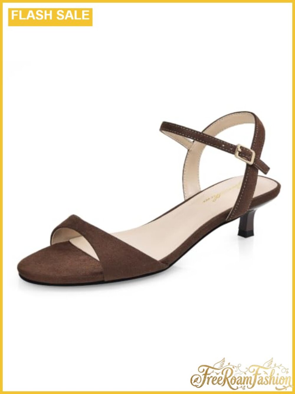 Kitten Heel Strappy Sandals Round Open Toe Ankle Strap Comfort Dress Shoes